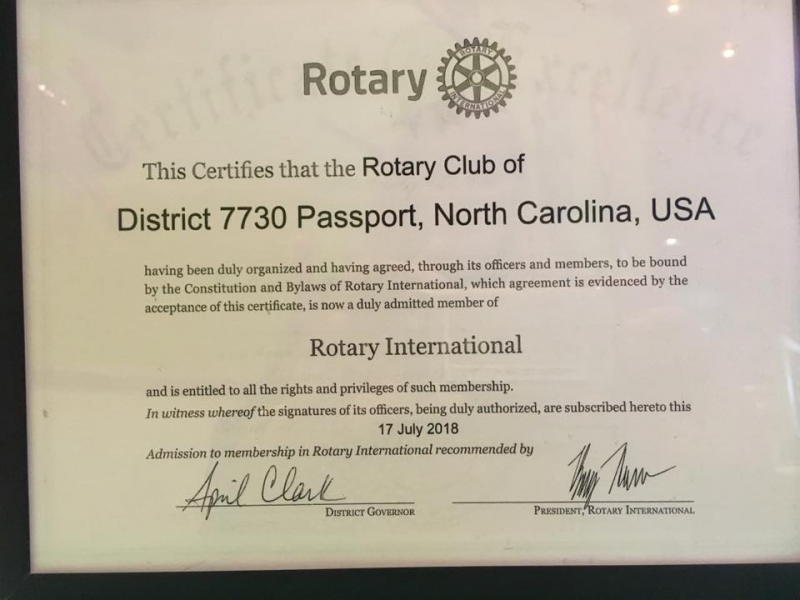 Rotary Club of District 7730 Passport Charter Meeting